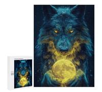Wolf Holding Moon Poster Puzzle 1000 Pièces Educa Jouet en Bois Cadeau Unique Décoration Intérieure Jeu Éducatif Challenge Toy Adultes Et Enfants À Partir De 14 Ans 500 PCS