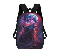 Wolf Howling at Full Moon Art Print-1 Sacs À Dos Imprimés En 3D Pour Enfants 17inch Sacs À Dos Tendance Et Décontractés Pour La Journée, Sacs De Voyage, Sacs À Dos D'extérieur Pour Garçons Et Filles