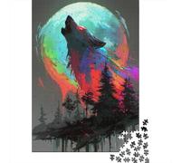 Wolf Howling at Full Moon Art Print Puzzle 1000 Pièces Cadeau Unique Jeu Éducatif Challenge Toy À De Qualité Supérieure Peinture Art pour Adultes Et Enfants À Partir De 14 Ans 38x26cm/1000pcs