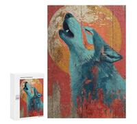 Wolf Howling at Moon Art Print-2 Puzzle 300 Pièces Educa Jouet en Bois Cadeau Unique Décoration Intérieure Jeu Éducatif Challenge Toy Adultes Et Enfants À Partir De 14 Ans 300 PCS