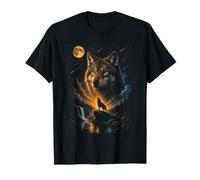 Wolf Howling at Moon Retro 90s T-Shirt