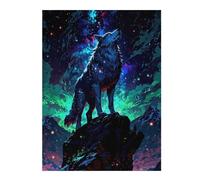 Wolf Howling at Starry Night Sky, Puzzle en Bois pour Adultes, 500 PCS