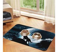 Wolf Howling At The Moon Tapis d'alimentation pour animal domestique avec dessus en polyuréthane absorbant l'eau et base en caoutchouc - Tapis antidérapant pour chiens, chats, animaux de compagnie, 40