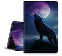 Wolf Howling Étui pour iPad 9e/8e/7e génération 10,2" version 2021/2020/2019, étui pliable en cuir synthétique résistant aux chocs avec fonction veille/réveil automatique pour iPad 10,2"