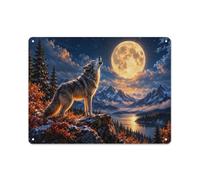Wolf Howling Full Moon-1 Plaque Décorative En Métal 30x40cm | Choisissez des décorations murales en métal comme cadeau de saison pour les amateurs de déco murale.