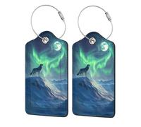 Wolf Howling Into The Night Lot de 2 étiquettes de bagage mystérieuses en cuir avec rabat d'intimité et boucle en métal pour homme et femme