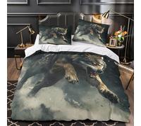Wolf Howling Kinderzimmer Dekorative 3D Effekt Night Wald Fantasy Bettbezug dreiteiliger Mikrofaser mit Reißverschluss Atmungsaktiv for Kinder,Frauen,Erwachsene,Teen Jungen Double（200x200cm）