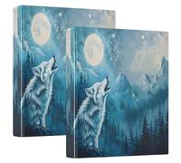 Wolf Howling Lot de 2 classeurs à 3 anneaux en D A4 avec 200 feuilles pour enfants, fournitures scolaires, femmes et hommes