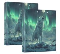 Wolf Howling Moon Lot de 2 classeurs à 3 anneaux en D A4 avec 200 feuilles pour enfants, fournitures scolaires, femmes et hommes
