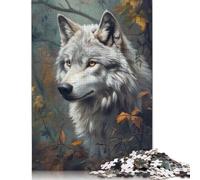 Wolf in Autumn Forest Puzzle 1000 Pieces Cadeau Unique Jeu Éducatif Challenge Toy À De Qualité Supérieure Peinture Art pour Adultes Et Enfants À Partir De 12 Ans 1000pcs (38x26cm)