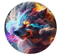 Wolf in Smoke V Puzzle Rond de 1000 pièces pour Adultes, Cadeau, Planche recyclée de qualité supérieure, 26,5 x 26,5 Pouces