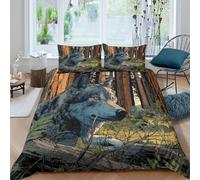 Wolf in The Forest Parure De Lit,3D Imprimé,en Microfibre 3 Pièces Housse De Couette +Taies D'Oreillers pour Enfants Filles Garçon King(220x240cm)