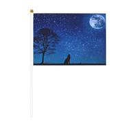 Wolf In The Moonlight Lot de 6 et 10 drapeaux à agiter à la main, drapeaux à main sur bâton, pour défilés, fêtes, bars, anniversaires