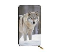 Wolf In The Snow - Portefeuille en cuir pour homme et femme - Portefeuille en cuir avec blocage RFID - Grande capacité - Porte-cartes de crédit - Porte-monnaie avec fermeture éclair - Porte-téléphone