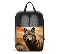 Wolf in The Sun Sac à chaussures de voyage résistant à l'eau avec fermeture éclair, gris, taille unique, moderne, gris, Taille unique, Moderne