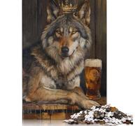 Wolf King Crown Pint Beer Puzzle 1000 Pièces Educa Jouet en Bois Divertissement Créatif De l'art De La Décoration Jeu Éducatif Challenge Toy Adultes & Enfants des 14 Ans 1000pcs (38x26cm)