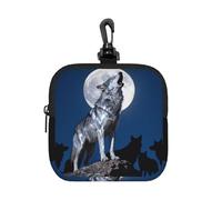 Wolf King Howl Petite pochette de rangement étanche en néoprène avec fermeture éclair pour écouteurs, porte-clés