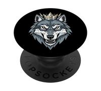 Wolf Lone Crown King Pack Howling Howl Wolf Timber PopSockets PopGrip Adhésif