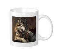 Wolf Lot de 1 tasse imprimée collier gobelet animaux peinture artistique esthétique cool taupe céramique collection réutilisable décoratif appartement chambre à coucher fond plat boissons chaudes