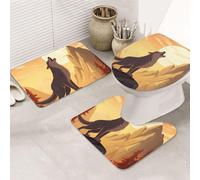 Wolf - Lot de 3 tapis de salle de bain en forme de U + tapis de bain antidérapant en microfibre + tapis de couvercle de toilette doux et absorbant pour décoration d'intérieur