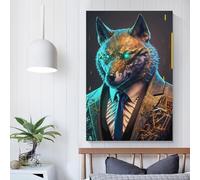 Wolf Manager en costume, œuvre d'art pour salon, décoration murale pour chambre d'adolescent, toile 30 x 45 cm