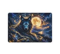 Wolf Moon Fantasy Landscape Plaque En Métal 20x30cm Déco Murale | Pour un déménagement, choisissez des plaques métal pour les adeptes de déco.