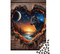 Wolf Moon Landscape Puzzles 1000 Pieces Cadeau Unique Jeu Éducatif Challenge Toy À De Qualité Supérieure Peinture Art pour Adultes Et Enfants À Partir De 12 Ans 52x38cm/1000pcs