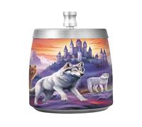 Wolf Mountain Castle Cendrier avec couvercle coupe-vent en acier inoxydable inodore et sans fumée pour la maison, le bureau, les cigarettes, la terrasse, l'extérieur, le balcon