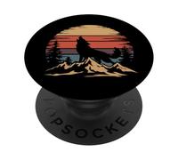 Wolf Mountain T-Shirt rétro avec Motif Loup Hurlant et Nature PopSockets PopGrip Adhésif