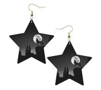 Wolf Night Moon Boucles d'oreilles pendantes célestes en forme d'étoile pour femme, One Size, Cuir