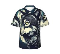 Wolf Night Moon Chemise hawaïenne pour homme - Chemise décontractée pour la plage d'été pour homme - Tissu extensible avec coupe moderne, noir, Taille L