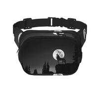 Wolf Night Moon Sac banane carré double couche avec impression intégrale, tissu sergé durable, sac banane multi-poches pour sports de plein air voyage