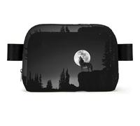Wolf Night Moon Sac banane carré tendance avec impression, tissu sergé résistant à l'eau, sac de poitrine ou sac ceinture, sangle réglable 65-120 cm pour homme et femme