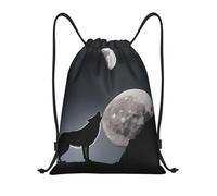 Wolf Night Moon - Sac de sport léger avec cordon de serrage - Sac de sport pliable et résistant à l'eau avec bandoulière réglable - Idéal pour le sport, le yoga, les voyages et l'école, Noir , S