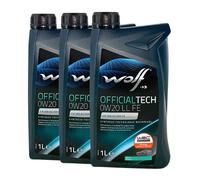 WOLF OfficialTech 0W-20 LL FE PORSCHE C20, VW 508 00, VW 509 00, 3x1 Litre