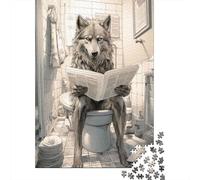 Wolf on Toilet Puzzle 1000 Pièces pour Adultes, 52x38cm/1000pcs; À Reprendre Facilement Le Lendemain; Carton Blanc pour Un Tri Facile