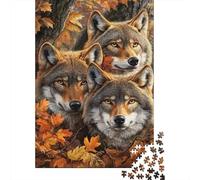 Wolf Pack Forêt d Automne Puzzle 1000 Pièces Papier Puzzle pour Adultes Night View Puzzle en Famille 38x26cm/1000pcs