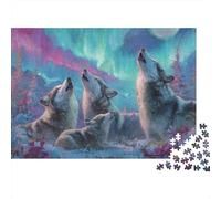 Wolf Pack Howling at Moon Panneau Décoratif en Métal Vintage 52x38cm/1000pcs pour Le Salon, Cadeau De Crémaillère pour Les Amateurs De Déco De Salon