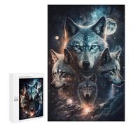 Wolf Pack Moonlit Night, 1000 PCS Jeu D’Assemblage en Bois, Cadeau Bien-être pour Adulte, avec Une Image Décorative Une Fois Terminé