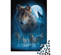 Wolf Pack Moonlit Night Panneau Métallique Rétro 52x38cm/1000pcs pour Le Pub Ou Le Café, Idée Cadeau De Noël pour Les Amateurs De Décoration De Pub