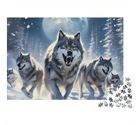 Wolf Pack Puzzle pour Adultes Puzzle 1000 Pièces Nuit Forêt Détente Décoration Idée Cadeau 70x50cm/1000pcs