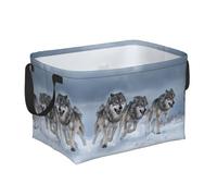 Wolf Pack Run Panier de rangement pliable en tissu pour la maison | Imperméable. Pliable. Bord souple. Poignées : Pour vêtements, serviettes.