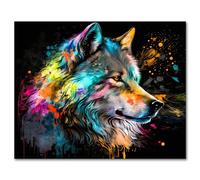 Wolf Peinture par Numéros Adultes Animaux DIY Huile Peinture à la Main avec Pinceaux Abstrait Adulte Peinture par Numéros Kits sur Toile Artisanat 40x50cm(Framed)