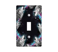 Wolf Plaque de protection pour interrupteur à bascule unique - Style artistique moderne - Flammes colorées - Étoiles - Sans plastique noir - Taille standard - Décoration pour la maison, le salon, la