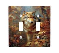 Wolf Plaque de protection pour interrupteur Motif forêt d'automne dans des tons terreux Décorations murales inspirées de la nature Plaques murales thermoplastiques Taille standard Double bascule
