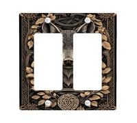 Wolf Plaque de protection pour interrupteur - Motif nature noire et dorée - Pour décoration d'intérieur - Plaques murales en thermoplastique - Taille standard - Double bascule