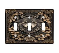 Wolf Plaque de protection pour interrupteur, motif nature noire et dorée pour décoration d'intérieur, plaques murales thermoplastique, taille standard triple bascule