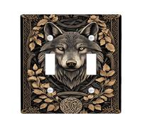 Wolf Plaque de protection pour interrupteur - Motif nature noire et dorée - Pour décoration d'intérieur - Plaques murales en thermoplastique - Taille standard - Double bascule