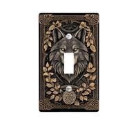 Wolf Plaque de protection pour interrupteur - Motif nature noire et dorée - Pour décoration d'intérieur - Plaques murales en thermoplastique - Taille standard
