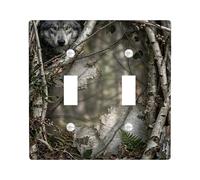 Wolf Plaque de protection pour interrupteur mural double en plastique rustique naturel avec branches de bouleau gris automne Taille standard pour chambre à coucher, salle de bain, cuisine, entrée